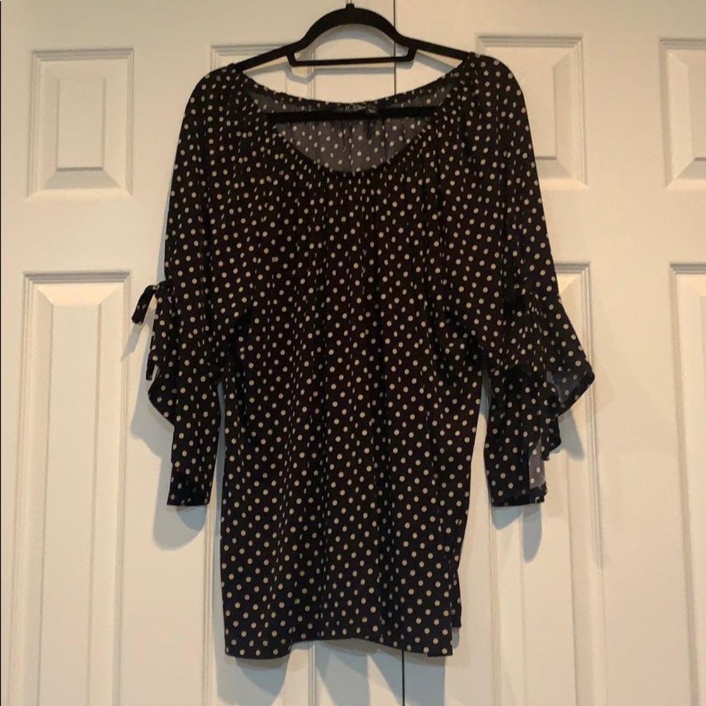Attitudes by Renee black flare sleeve polka dot 2X